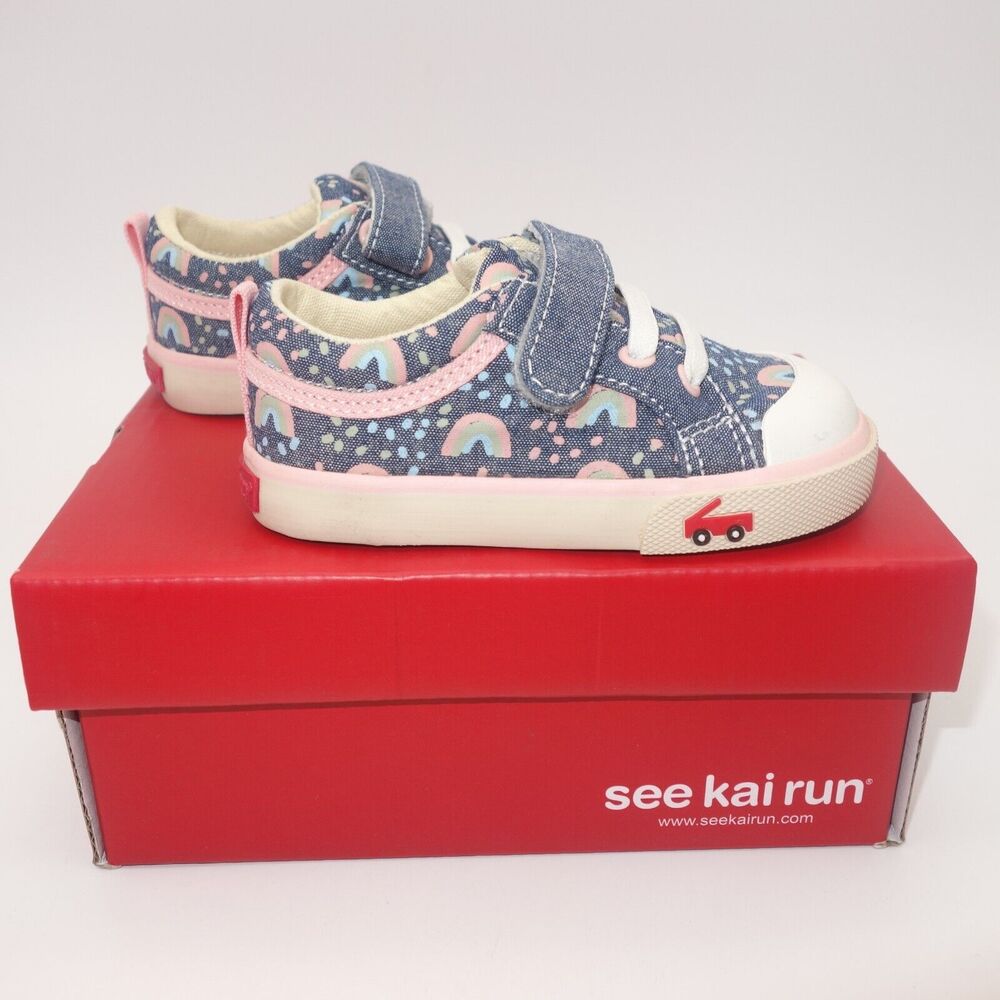 NEW See Kai Run Toddler Girls 6 Kristin Sneakers Blue Chambray Rainbow